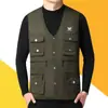 Chaleco de una sola capa de nuevo estilo para primavera y otoño para hombres de mediana edad y mayores, Chaleco de pesca casual con múltiples bolsillos para papá, Talla grande