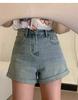 Shorts Jeans Azuis Nostálgicos para Mulheres, Cintura Alta de Verão Plus Size, Emagrecedor para Silhueta Pera, Hot Pants em Linha A