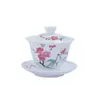 Juego de Té Cerámico Pintado a Mano con Bambú y Ciruelo Rojo de Jingdezhen, Gaiwan de Porcelana Imitación Lana, Juego de Té Kung Fu, Juego en Caja de Regalo para Líderes