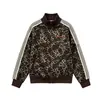 Chaqueta JMNM estilo retro americano con estampado de leopardo, unisex, atuendo de otoño para pareja, cuello alto, a rayas, corta, corte holgado, estilo high-street, moderno