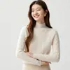 Suéter de cashmere com gola alta meia, tricot jacquard em ponto de espiga, estilo preguiçoso, para mulheres, pulôver de malha sete fios, versátil, afina a silhueta, suéter