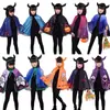 Capa con Cuernos de Diablo para Niños de Halloween Bruja Calabaza Mago Vestido de Actuación Capa para Niños
