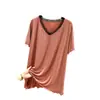 2022 nuevo verano holgado cuello en V moderno adelgazante encaje camiseta mujer manga corta modal camiseta interior top