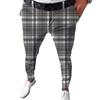 Pantalones Casuales para Hombre para Todas las Estaciones, Tiro Medio, Pantalones Rectos Ajustados Estampados a Cuadros en 3D