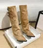 Artículo de Venta Caliente~ Botas de Punta con Tacón Oculto para Mujer con Hebilla de Cinturón, Blancas, Debajo de la Rodilla, Botas Largas Adelgazantes, Botas de Montar con Tacón de Cuña