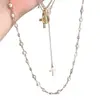 Collar de Cruz de Perlas Simple Europeo y Americano, Moderno y Versátil, Diseño Exquisito, Collar de Cruz de Alta Gama y Elegante