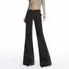 Foto real jeans de perna larga cor café escuro feminino outono inverno 2026 novo cintura alta não gruda nas pernas reto solto levemente flare calças