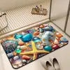 Tapete de Piso de Tierra de Diatomeas con Diseño 3D de Concha Marina y Estrella de Mar, Fuerte Absorción de Agua, Secado Rápido, Antideslizante, Tapete de Baño Colorido para la Entrada del Baño