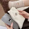 Calcetines para Mujer con Bordes Fruncidos, Bordado de Gato, Estilo Universitario, Color Sólido, Cálidos y Gruesos Calcetines Holgados de Cachemir Sintético para Mujer