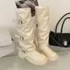 Pierna de Pantalón de Otoño Viento Botas Largas Mujer Mostrar Longitud de Pierna Botas Mujer Chica Caliente Moda Hebilla 2026 Botas de Caballero Superficie de Cuero Nuevo Estilo