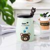 Caneca de Cerâmica Fofa de Desenho Animado com Tampa e Colher Grande Capacidade Gato Fofo Macaco Pequeno Caneca para Leite e Café