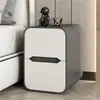 Novo Modelo 2026 Borda Estreita Madeira Maciça Quarto Mini Mesa de Cabeceira para Espaços Pequenos, Ultra-Estreita Moderna Minimalista Acabamento em Couro de Luxo Leve