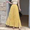 Saia plissada de malha estilo francês para mulheres, saia outonal de cintura alta, esbelta, fluida, em linha A com barra larga