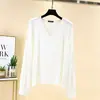 Camiseta Suelta de Modal para Mujer, Ropa de Verano Delgada de Manga Larga con Protección Solar, Nuevo Top de Cuello en V, Ropa Femenina Estilo Coreano, Camiseta de Talla Grande