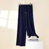 Pantalones de Lana Anchos de Otoño e Invierno para Mujer, Prendas de Punto para Exterior, Pantalones Casuales Rectos de Punto Sueltos de Cintura Alta con Cordones