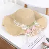 Sombrero de Paja con Borde de Encaje de Tul para Mujer, Estilo Verano, Playa, Vacaciones, Sombrero de Protección Solar, Sombrero de Sol de Ala Ancha