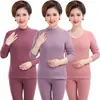 Ropa interior térmica para mujer, terciopelo cepillado de doble cara, camiseta base, cuello medio alto, ropa de otoño para mediana edad y personas mayores, traje de pantalones largos