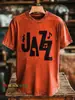 Nova estampa de padrão de jazz abstrato transfronteiriço em camiseta masculina de gola redonda, manga curta, impressão digital 3D, secagem rápida, disponível para atacado a partir de uma peça