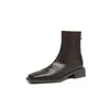Primeiro Encontro Temporada Couro Macio Emagrecedor Plus Size Feminino Bico Quadrado 2026 Novo Outono/Inverno Salto Grosso Elástico Botas Slim Botas de Moda