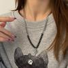 Collar con cruz creciente y estrella con cuentas negras bordadas para hombre y mujer, estilo hip hop, accesorios de suéter con personalidad moderna, cadena para suéter.