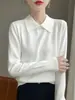 Suéter de malha feminino novo com gola polo, corte slim, pulôver de manga longa para usar em camadas ou como peça externa, caimento solto para outono e inverno