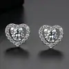 Aretes de moissanita simulación de transmisión en vivo para mujer estilo Ins amor plata de ley S925 circonita seis garras aretes de moissanita aretes