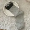 Días de Primavera Reconfortantes~ Calcetines sin Costuras de Encaje de Doble Capa y Canalé para Mujer, Calcetines hasta la Pantorrilla, Nuevo Estilo Delgado para Primavera y Verano, para Chicas Jóvenes