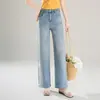 Jeans casuales de pierna ancha a la moda con incrustaciones de pedrería para mujer, nuevo estilo de verano 2026, diseño holgado con adornos completos de pedrería, pantalones de pierna recta