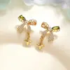 Pendientes de Plata de Ley S925 con Lazo y Estrella Dorada Tachonada de Diamantes para Mujer, Pendientes de Diseño Artístico de Nicho, Modernos y Frescos