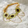 Suministro del fabricante YUE: Cadena de borlas de girasol bordado tridimensional linda amarilla anillo para pierna hueco ajustable para mujeres P0