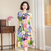 Vestido de seda de algodón para madres de mediana edad y ancianas, para mujer de 50 años, 60, abuela, ropa de verano, algodón artificial, manga corta, talla grande, estampado, falda larga