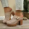 Zapatillas de Moda Europeas y Americanas de Gran Tamaño para Comercio Exterior Transfronterizo, Zapatillas de Tacón Grueso Abiertas por Detrás y de Punta Cerrada, Zapatillas de Moda Huecas para Mujer