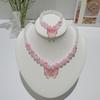 Conjunto de Colar, Brincos e Anel de Borboleta para Crianças Desenho Animado Acessórios Meninas Princesa Resina Joias Colar Transfronteiriço
