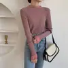 Toma real~ Suéter de punto coreano simple con retazos de malla para otoño e invierno, camisa base de punto versátil de ajuste ceñido con cuello semi-alto para mujer