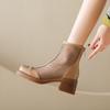 Jinbukang Hollow Martin Boots Mulheres Novas Botas de Verão Finas de Malha Respirável Botas da Moda para Todos os Tipos Botas de Salto Grosso Botas Curtas para Mulheres