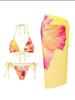 Novo Roupa de Banho Três Peças Sexy Estampada Estilo Europeu e Americano de Comércio Exterior Transfronteiriço Estilo Amarrar Estampa Lily Charm da Amazon