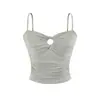Camisole Cinza Elegante Estilo Francês Torcida para Mulheres, Estilo Puro Desejo, Top Curto Sem Mangas Sexy Hot Girl Que Afina a Cintura Slim-Fit