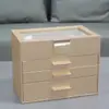 Nuevo cajón de hardware de alta gama caja de joyería de cuero PU fabricantes de Jinhua caja de joyería con ventana de 4 capas espejo de tocador incorporado