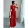 Moda Femenina 2025 Comercio Exterior Transfronterizo Viajero Moda Femenina Cuello Redondo Chaleco Pantalones de Pierna Ancha Pantalones Largos Conjunto de Dos Piezas Sin Mangas