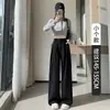 Calça cinza feminina de perna larga, novo estilo primavera e outono, com bom caimento, calça de terno casual slim fit de perna reta emagrecimento