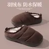 Pantuflas de algodón con tejido de plumón impermeable para mujer, otoño e invierno, antideslizantes, que aumentan la altura, suela engrosada, forro de felpa para abrigar, para hombre, resistentes a la suciedad, se pueden usar al aire libre