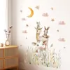 Adesivos de Parede Autoadesivos de Animais de Desenho Animado Vaca Fofa Comendo Grama Alpaca Decoração de Parede de Fundo para Quarto Infantil Adesivos BR0321E