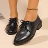 2025 Primavera e Outono Novo Estilo Bico Fino Sapatos de Couro Pequenos para Mulheres Estilo Coreano Tamanho Grande Laço Salto Grosso Salto Médio Mocassins para Mulheres