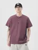 Roupas Masculinas Fengshe / Camiseta Henley de Manga Curta 250g Estilo Americano, Camisa Henley Vintage de Algodão Puro com Caimento Solto para o Verão, Camiseta de Nicho