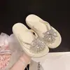 Chanclas de Goma con Pedrería de Fuegos Artificiales de Verano, Calzado de Exterior de Moda, Chanclas Versátiles con Cuña, Sandalias Elegantes, Chanclas