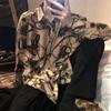 Suministro Directo de Fábrica Ins Retro Cool Camisa Estampada para Hombre Holgada Estilo Hong Kong Chaqueta Camisa Manga Larga Versión Coreana Social