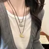 ¡A primera vista! Collar de Cuerda de Cuero con Forma de Croissant Coreano para Mujer, Cadena Versátil Simple para Clavícula Estilo Ins, Cadena Larga para Sudadera