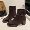 Estilo japonés y coreano ~ Botines ajustados nuevos para mujer 2026 con tacón grueso, zapatos de tacón alto de otoño e invierno para madres, botines Martin de otoño para mujer