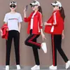 Conjunto de Roupa Esportiva Casual 100% Algodão para Mulheres 2026 Primavera e Outono Nova Moda Roupa Esportiva Elegante Peça Única Uniforme de Equipe