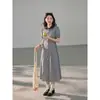 [Geming] Vestido Feminino Verão 2024 Novo, Comprimento Médio, Gola Peter Pan Estilo Coreano e Cintura com Cordão X4436F